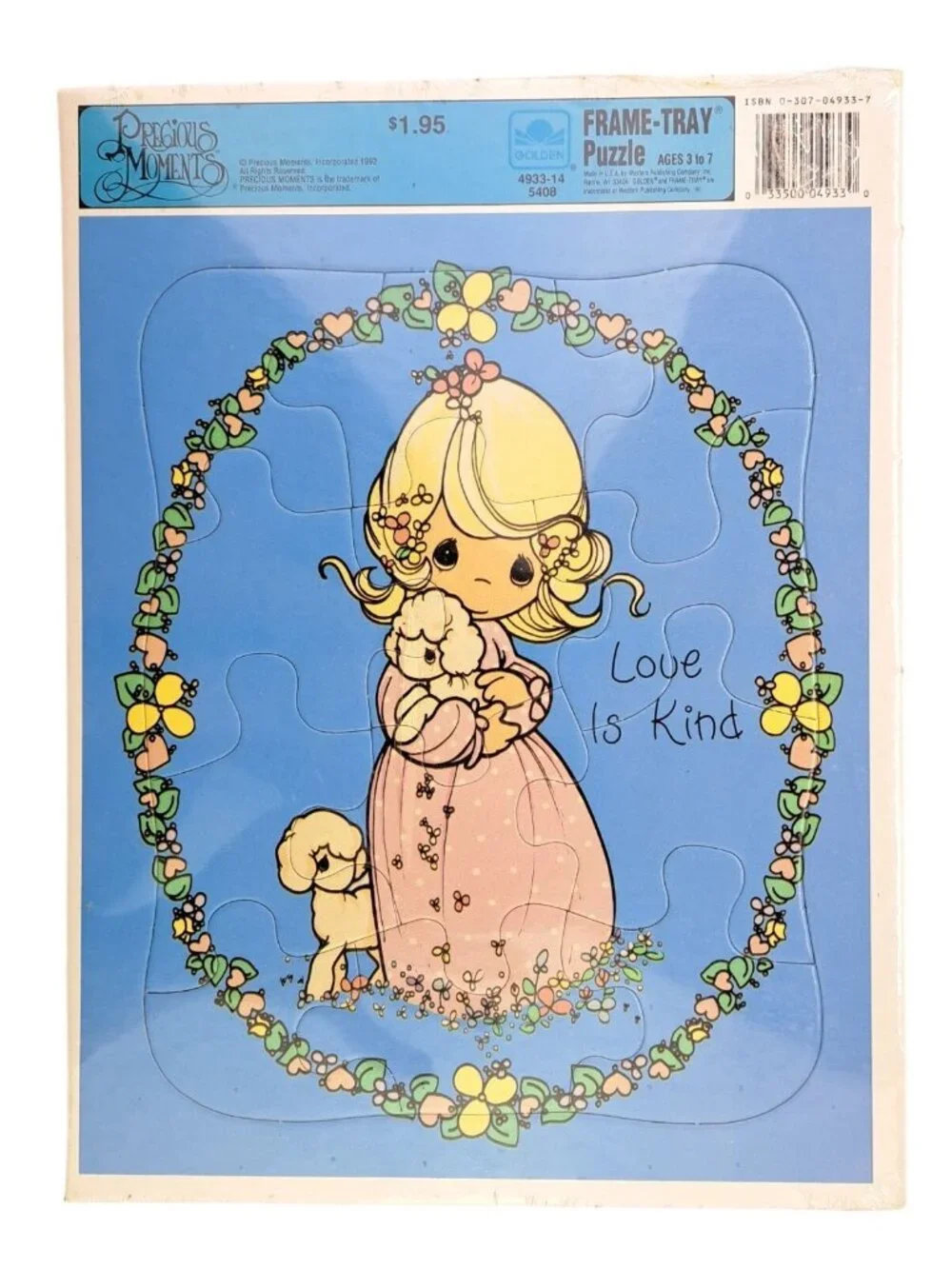 Vintage Precious Moments Love Is Kind Frame Tray Puzzle 1992 Sam B Lamb Golden